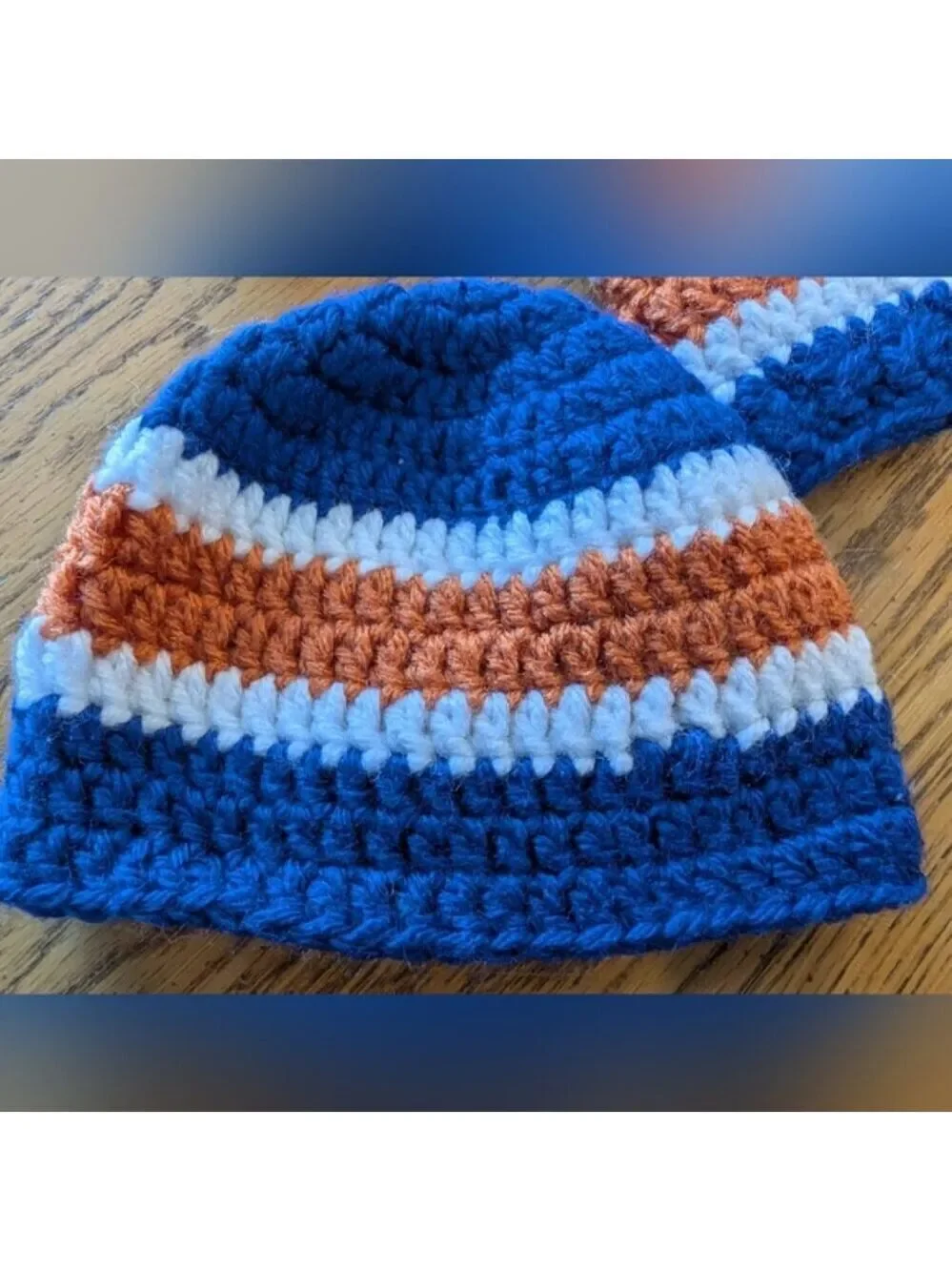 NHL hand-crocheted blue, orange and white HOCKEY infant knit set. 0-3 Months New